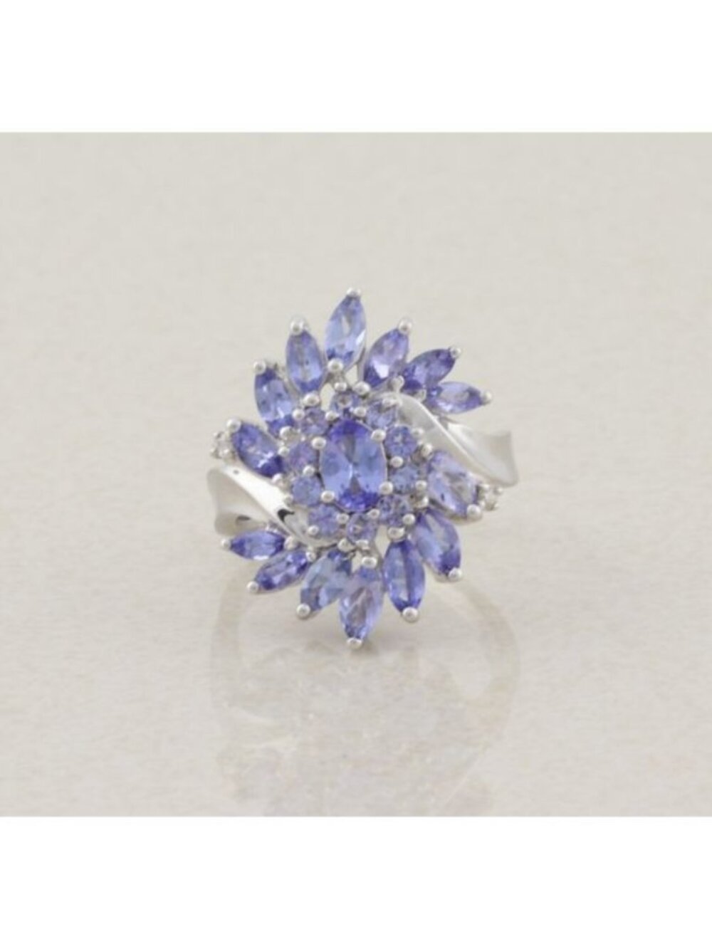 Sterling Silver Natural Tanzanite Cluster Ring Size 6 1/4
